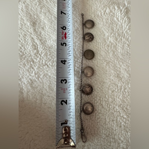 Victorian Edwardian Antique British 3 Pence Coin Charm Bracelet 1800s-1931 - Picture 9 of 10